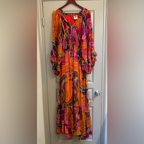 Anthropologie Farm Rio Vintage Wave Long-Sleeve Maxi Dress -XL - Picture 2 of 14